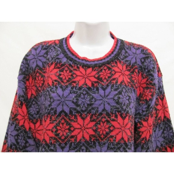 GFC LTD Womens Large Oversized Fair Isle Purple Pink Sweater Black USA New York - Picture 3 of 11